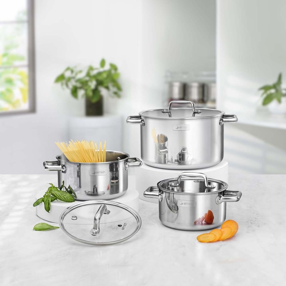 Bộ 3 Nồi Inox Liền Đáy Elmich Trimax ECO EL-8001, EL-8000, Hàng chính hãng, tiết kiệm năng lượng - JoyMall