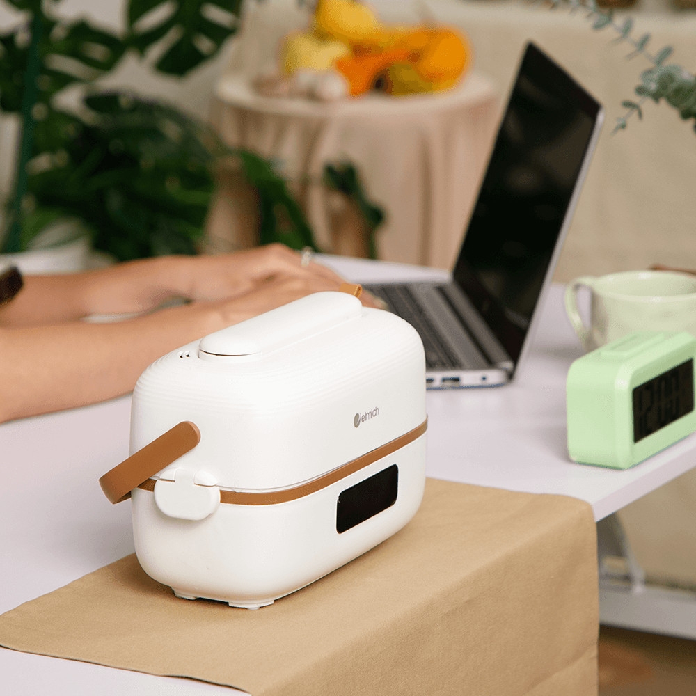 Hộp cơm cắm điện Elmich 1.2L ELE-8514, Hàng chính hãng, 2 tầng 3 ngăn, ngăn riêng đựng muỗng đũa - JoyMall