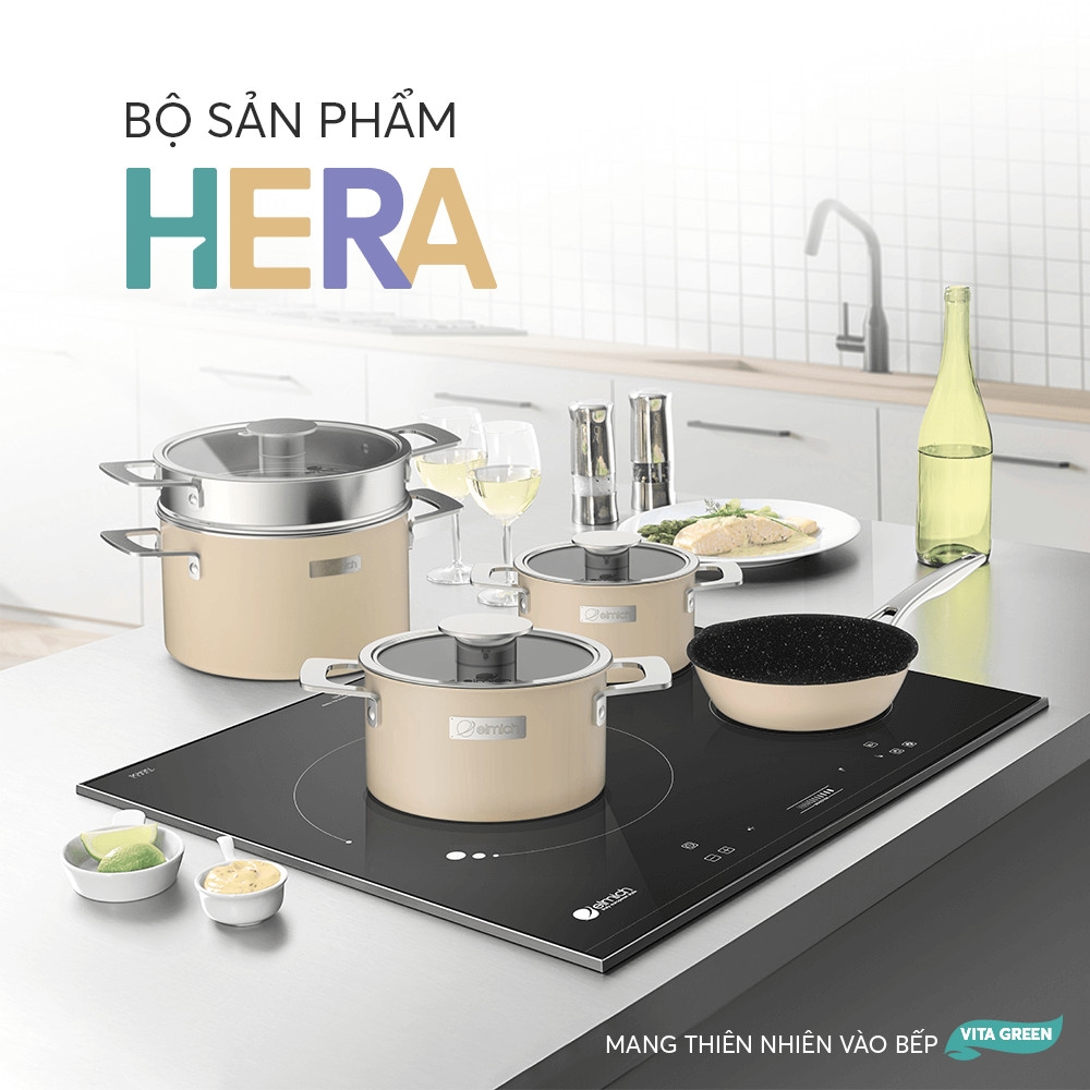 Bộ nồi Inox liền khối Elmich Hera EL-8235 EL-8195 size 18, 22cm và chảo 26cm, Hàng chính hãng, tay cầm inox - JoyMall