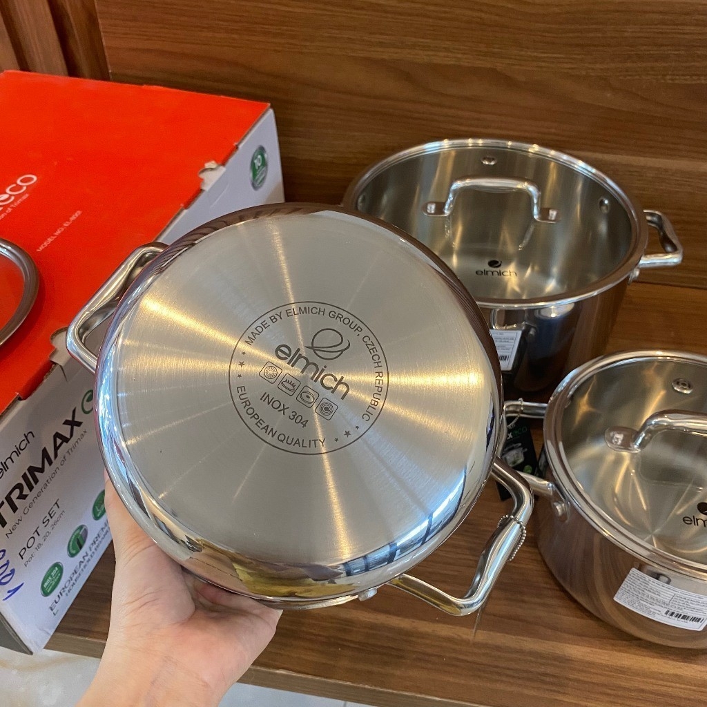 Bộ 3 Nồi Inox Liền Đáy Elmich Trimax ECO EL-8001, EL-8000, Hàng chính hãng, tiết kiệm năng lượng - JoyMall