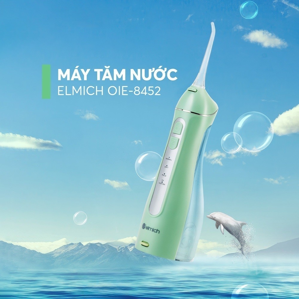 Máy tăm nước Elmich OIE-8452, Hàng chính hãng, 5 loại vòi phun, 4 mức áp lực nước, công nghệ sóng siêu âm - JoyMall