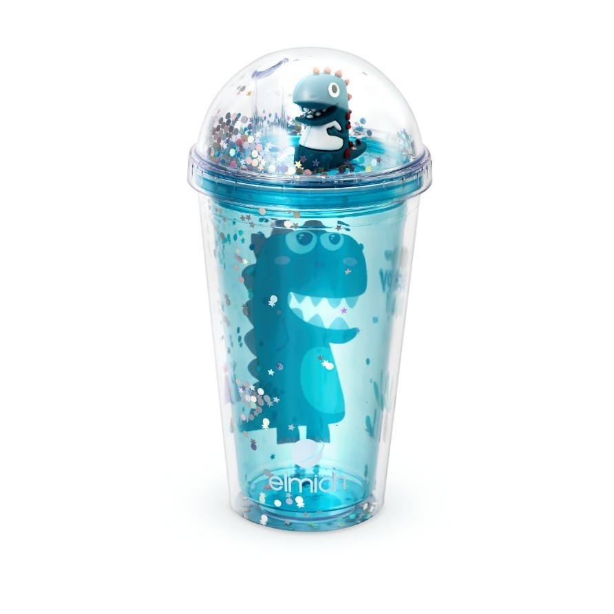 Ly nhựa 2 lớp hình khủng long Elmich EL8332OL 480ml, Hàng chính hãng, đi kèm ống hút, miệng rộng - JoyMall