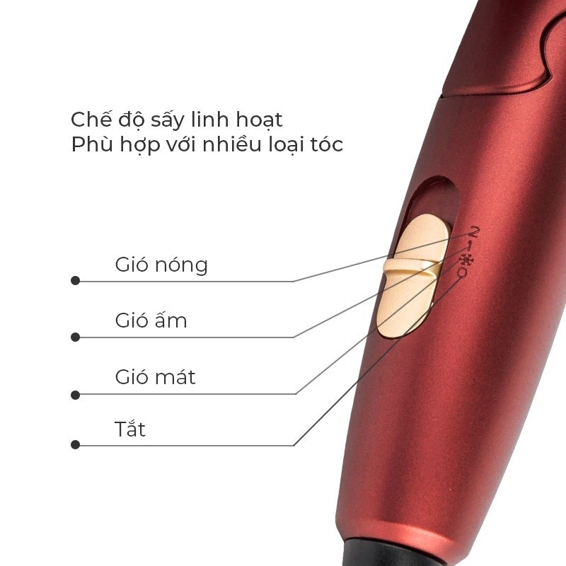 Máy sấy tóc Elmich HDE-1810OL, Hàng chính hãng, 3 Chế độ điều chỉnh nhiệt, Thiết kế giảm tiếng ồn, Sấy nhanh - JoyMall