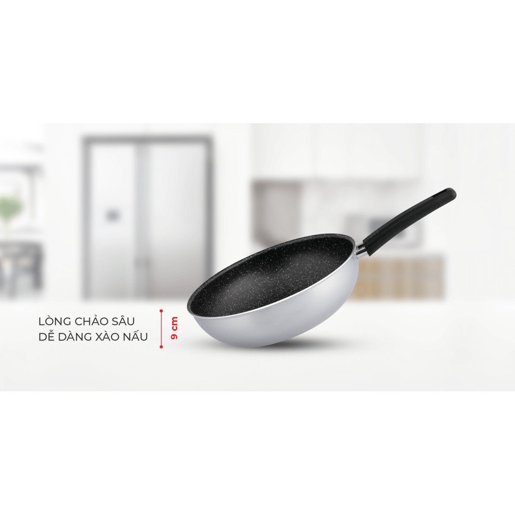 Chảo xào chống dính vân đá cao cấp, đáy từ Elmich 4702OL 30cm, Hàng chính hãng, Dùng được mọi loại bếp - JoyMall