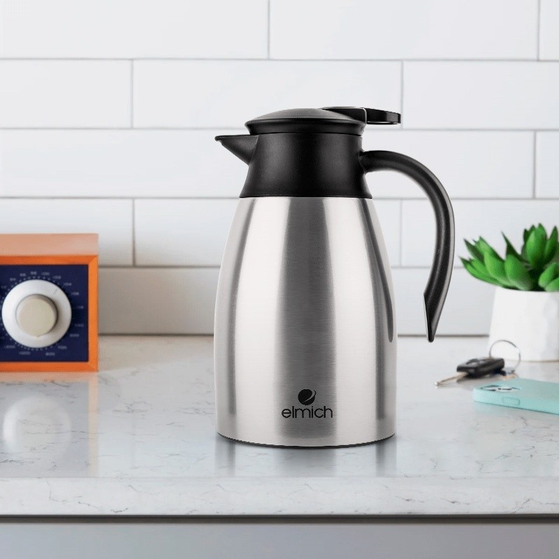 Bình giữ nhiệt inox 304 Elmich EL8338 dung tích 1.5L, Hàng chính hãng, có tay cầm, nắp có khóa an toàn - JoyMall