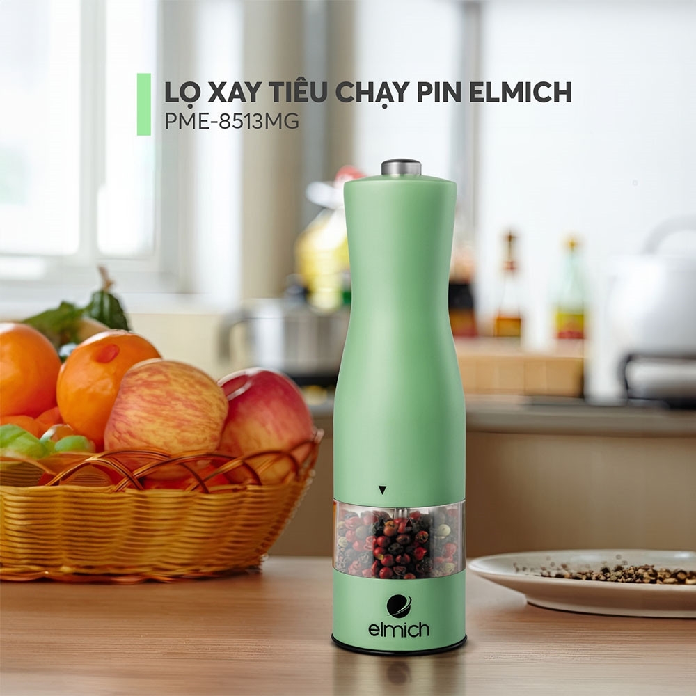 Lọ xay tiêu chạy pin Elmich PME-8513, Hàng chính hãng, xay được nhiều gia vị, điều chỉnh độ mịn - JoyMall