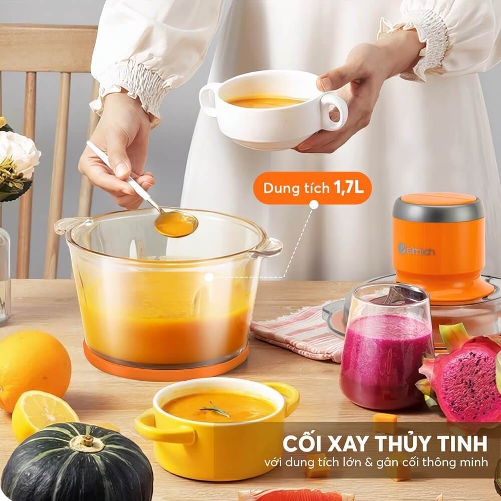 Máy xay thịt đa năng 1,7L Elmich CHE-8482, Hàng chính hãng, 4 lưỡi dao bằng thép không gỉ thiết kế 2 tầng - JoyMall