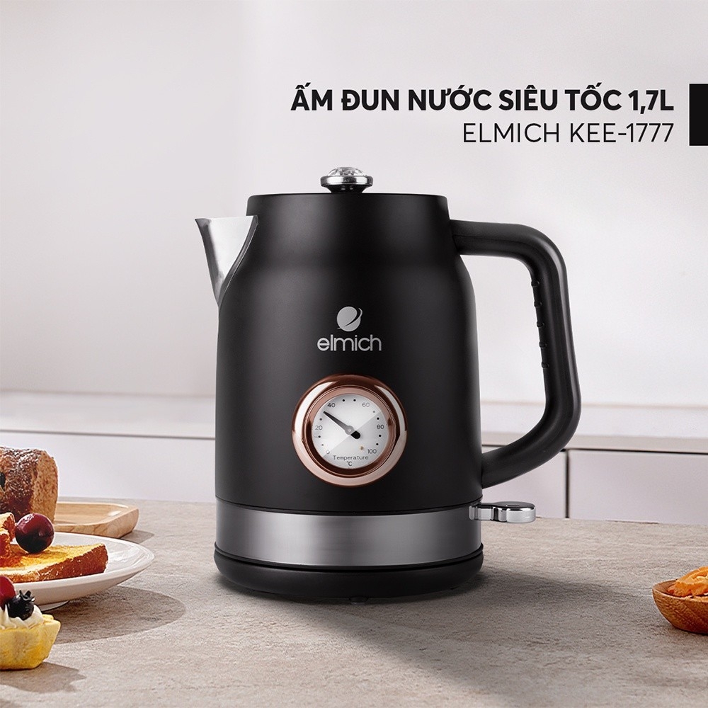 Ấm đun nước siêu tốc Elmich 1,7L KEE-1777, 1L KEE-1775, Hàng chính hãng, đồng hồ cơ báo nhiệt độ - JoyMall