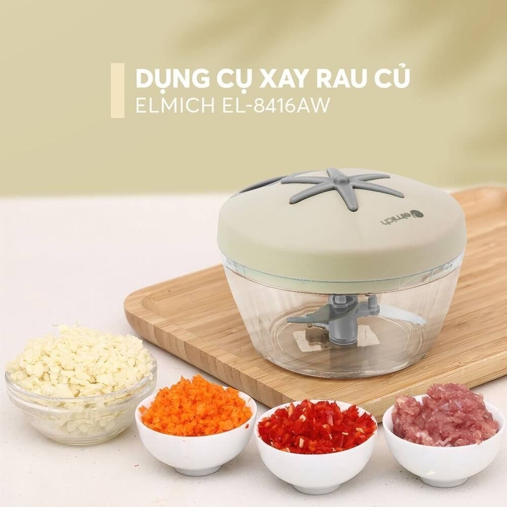 Dụng cụ xay rau củ quả gia vị Elmich EL8416, Hàng chính hãng, cối nhựa trong suốt, lưỡi dao bằng inox - JoyMall