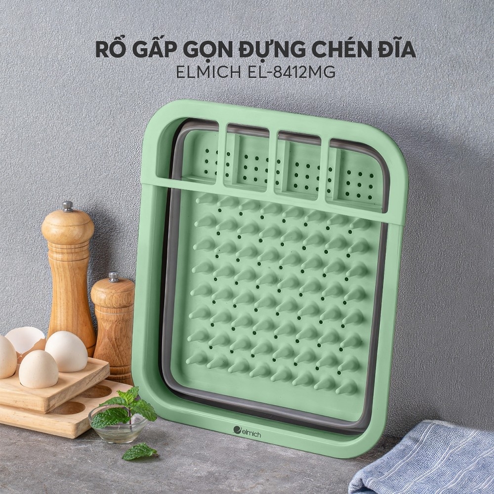 Rổ đựng chén đĩa gấp gọn Elmich EL8412, Hàng chính hãng, chất liệu nhưạ PP, có nhiều ngăn, nhanh ráo nước - JoyMall