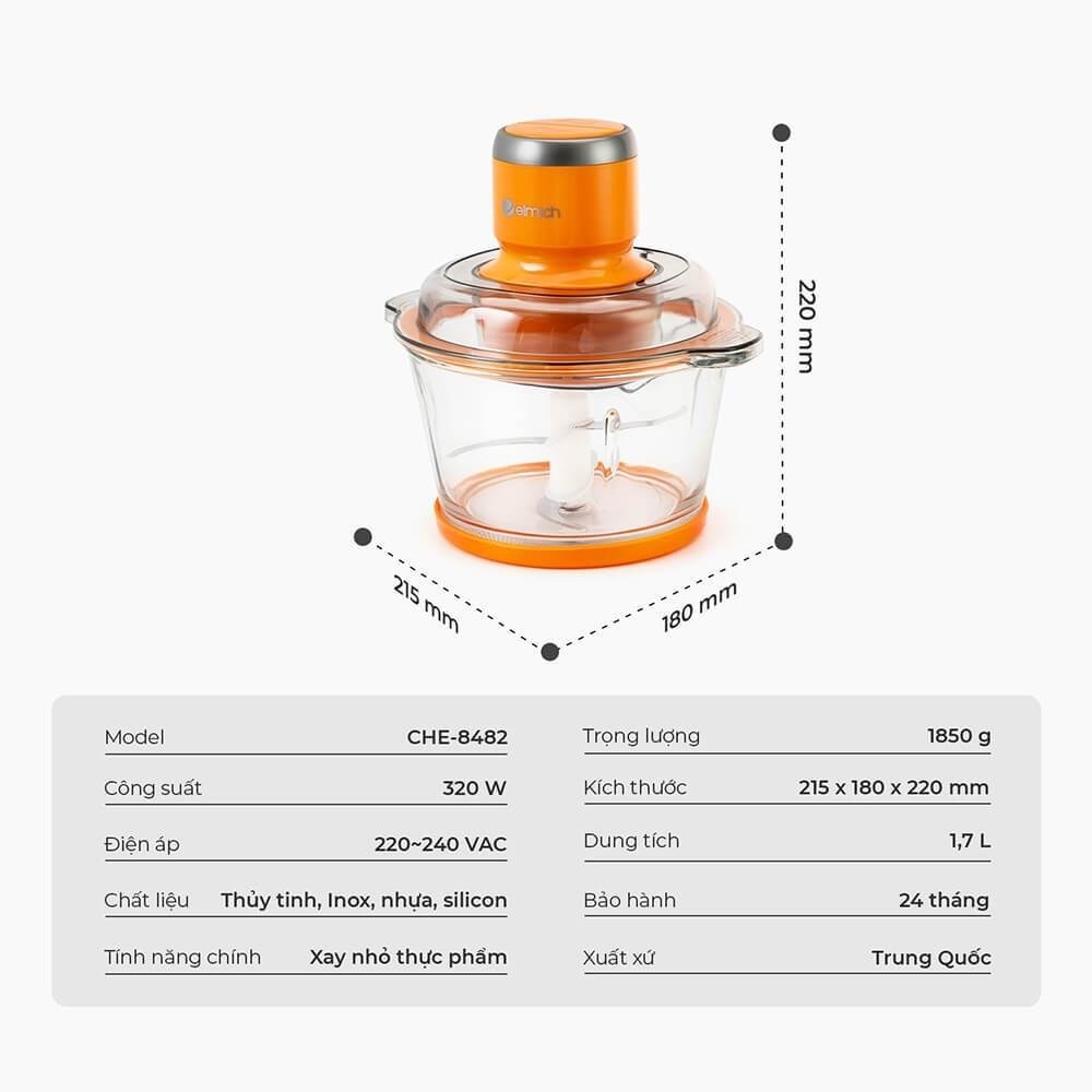 Máy xay thịt đa năng 1,7L Elmich CHE-8482, Hàng chính hãng, 4 lưỡi dao bằng thép không gỉ thiết kế 2 tầng - JoyMall