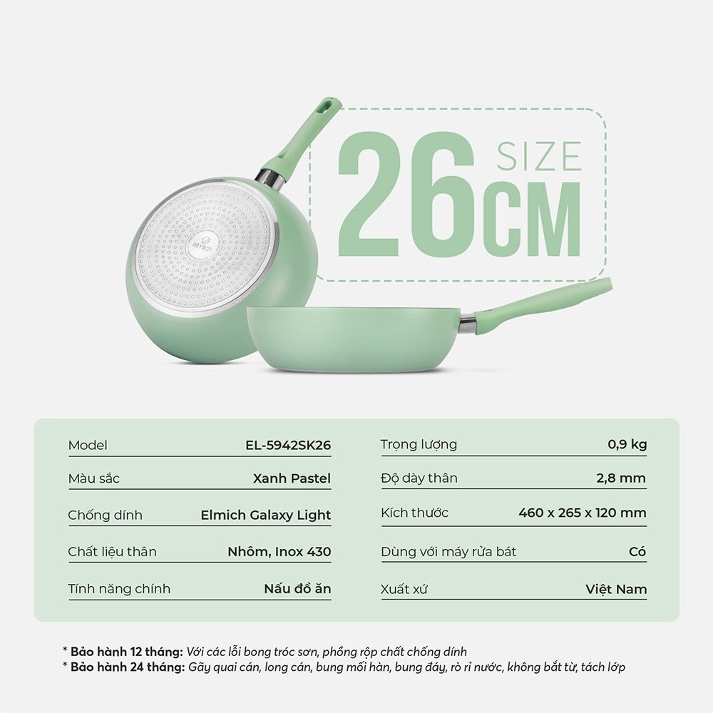 Chảo chống dính siêu bền Elmich EL-5942SK, EL-5942GY size 20, 24, 26, 28cm, Hàng chính hãng, bắt từ siêu nhanh - JoyMall