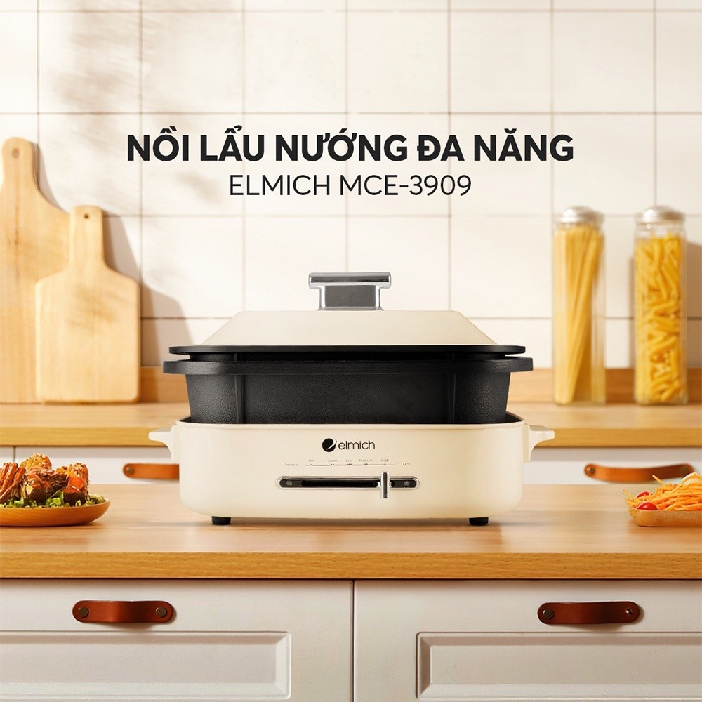 Nồi lẩu nướng đa năng Elmich MCE-3909OL, Hàng chính hãng, điều chỉnh nhiệt độ, tay cầm cách nhiệt - JoyMall
