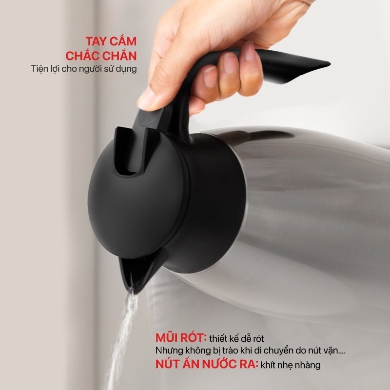 Bình giữ nhiệt inox 304 Elmich EL8338 dung tích 1.5L, Hàng chính hãng, có tay cầm, nắp có khóa an toàn - JoyMall