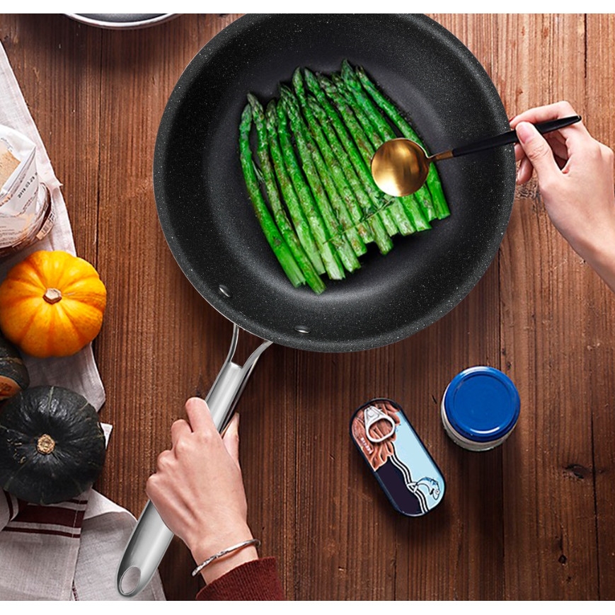 Chảo inox nguyên khối, chống dính vân đá 3D elmich Trimax EL2418OL size 28cm