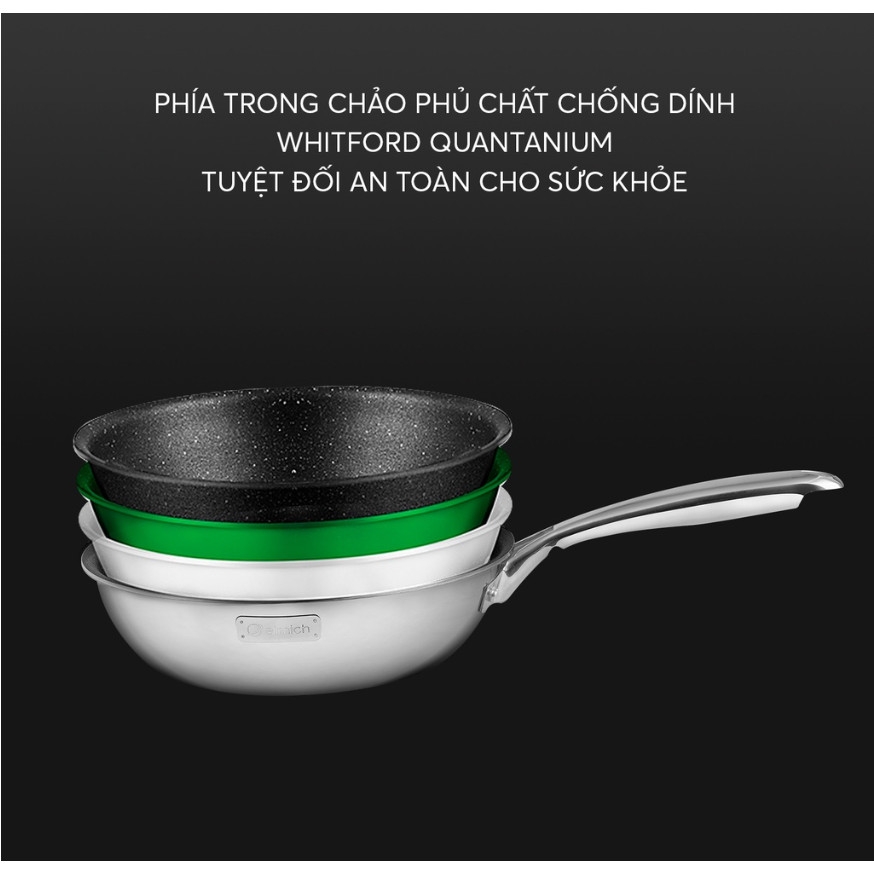 Chảo inox nguyên khối, chống dính vân đá 3D elmich Trimax EL2418OL size 28cm