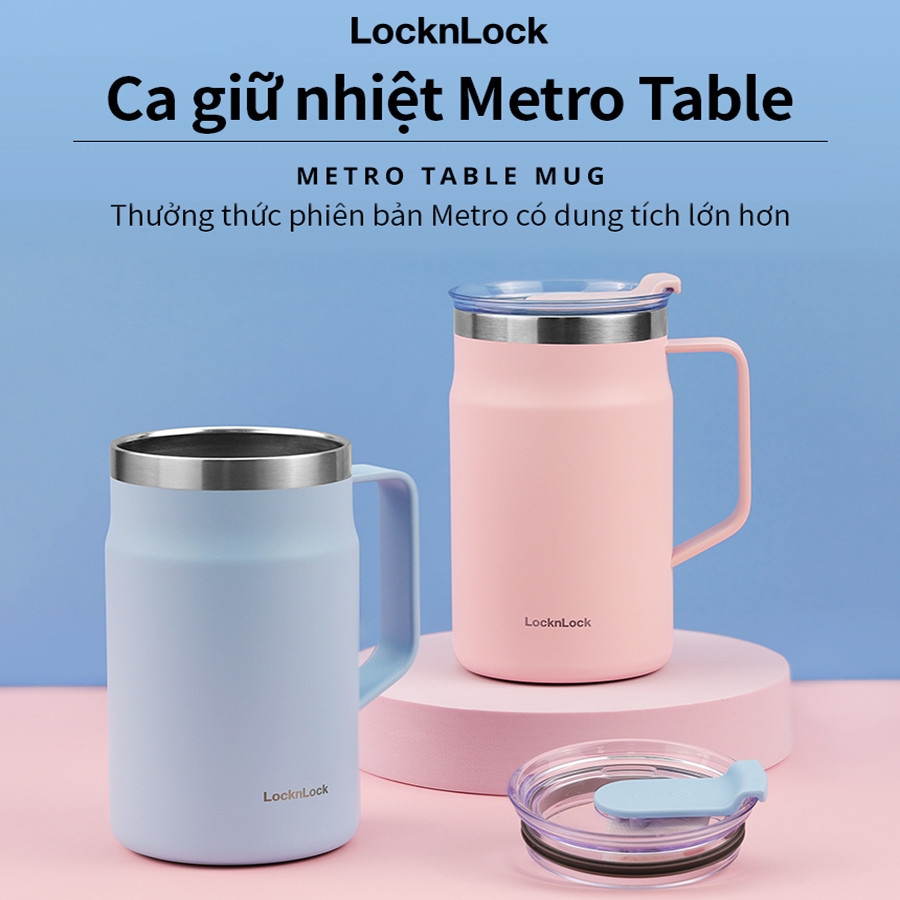 Ly giữ nhiệt LocknLock Metro Table Mug 600ml LHC4282, Hàng chính hãng, nắp xoay, quai cầm tiện lợi - JoyMall