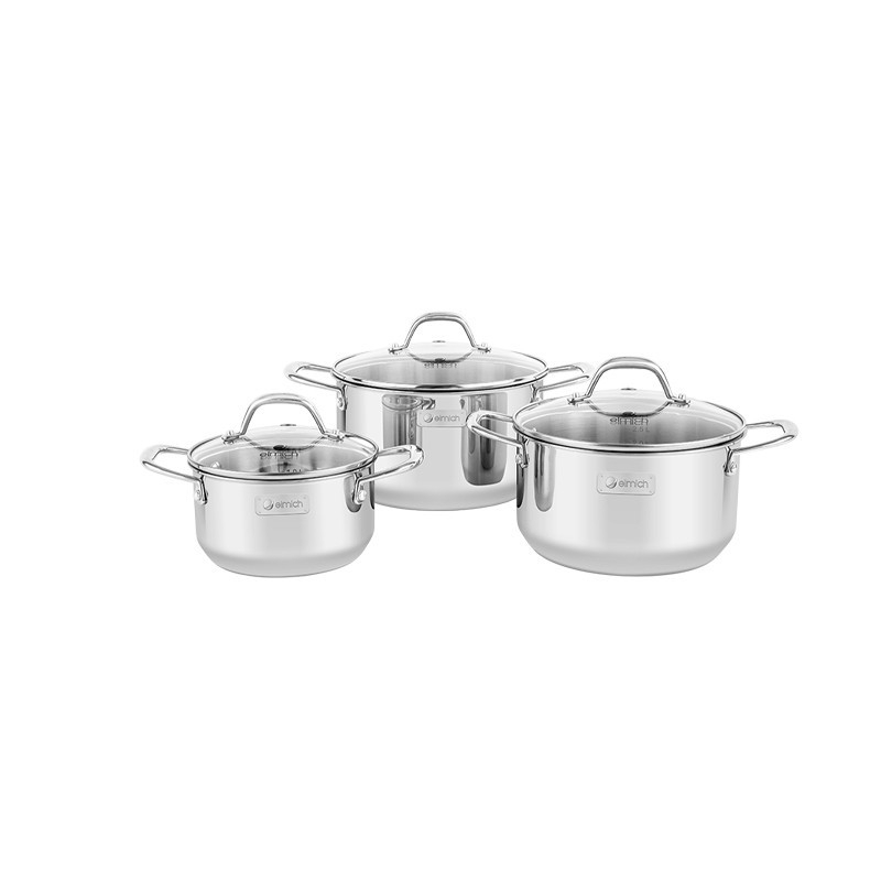 Bộ nồi inox 304 3 lớp đáy liền nắp kiếng Elmich Trimax Czech EL-3833
