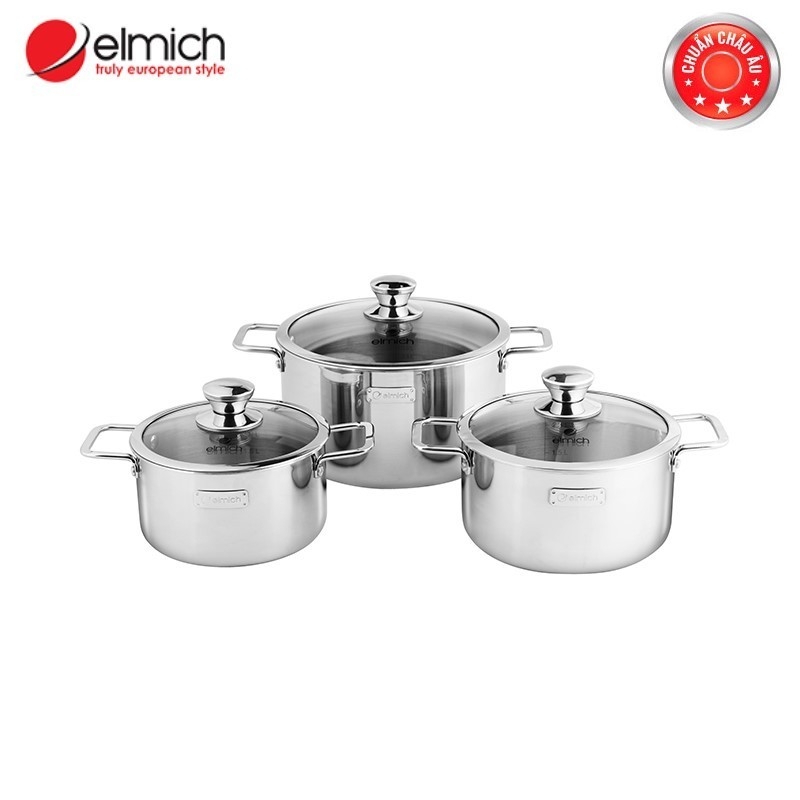 Bộ nồi Inox 3 lớp đáy liền Elmich Trimax classic 2105OL size 16,20,24cm