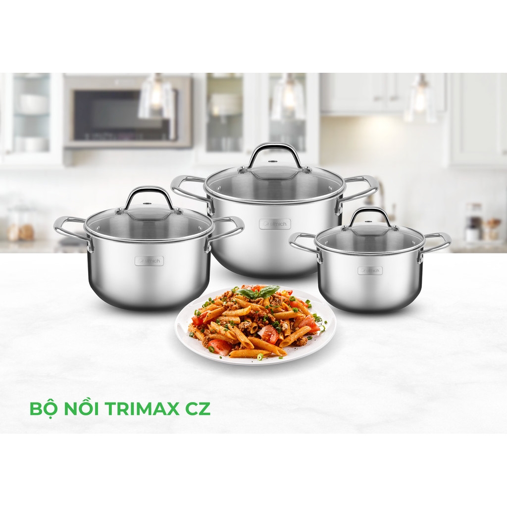 Bộ nồi inox 304 3 lớp đáy liền nắp kiếng Elmich Trimax Czech EL-3833