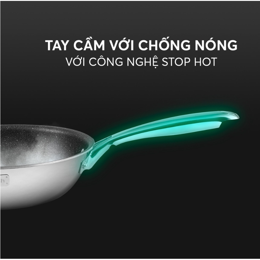 Chảo inox nguyên khối, chống dính vân đá 3D elmich Trimax EL2418OL size 28cm