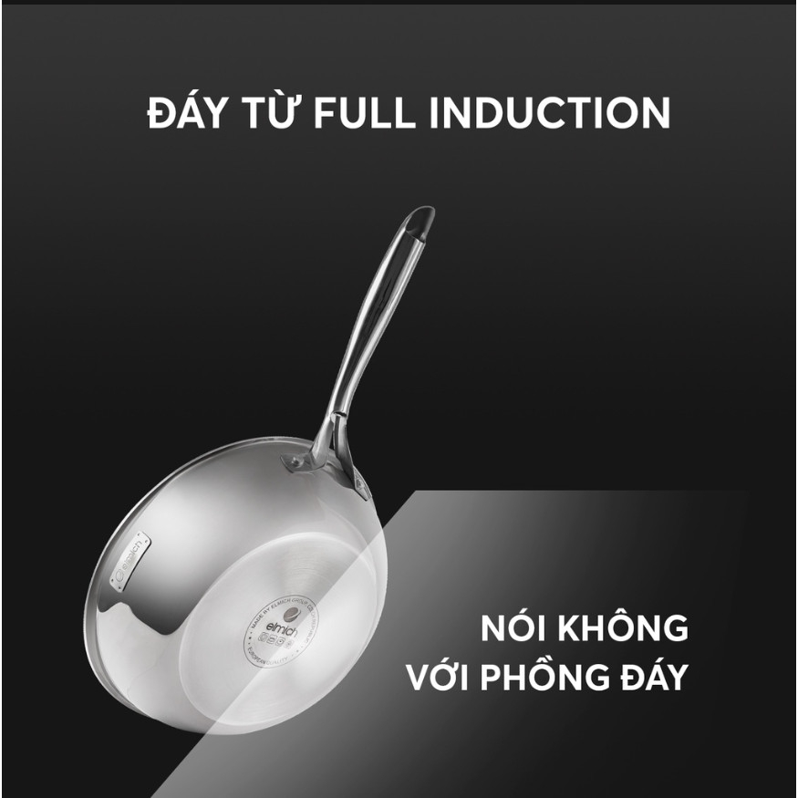 Chảo inox nguyên khối, chống dính vân đá 3D elmich Trimax EL2418OL size 28cm
