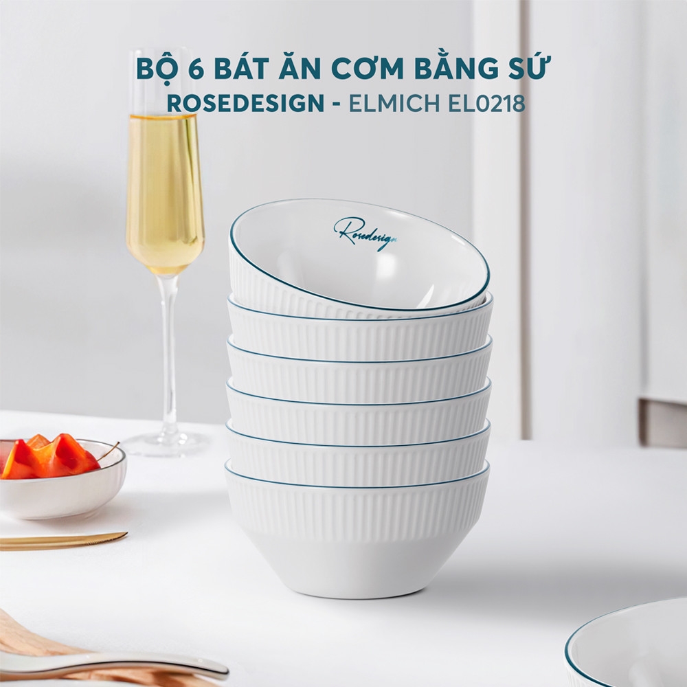 Bộ 6 bát ăn cơm Elmich RoseDesign EL-0218, Hàng chính hãng, cầm chắc tay, chống nóng - JoyMall
