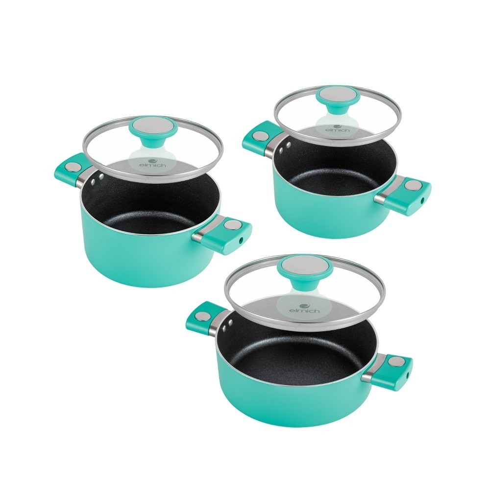 Bộ nồi  chống dính vân đá ánh kim siêu bền Elmich EL-5112BL size 18,20,24cm