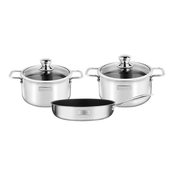 Bộ nồi chảo Inox 304 cao cấp 3 đáy liền nguyên khối Elmich Trimax Classic EL-2113OL Size 18, 20 chảo