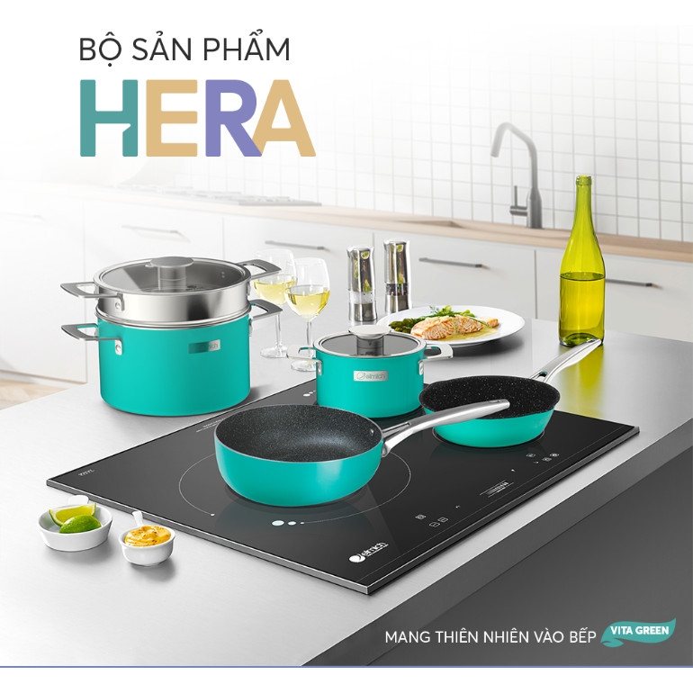 Bộ nồi chảo Inox liền khối Elmich Hera EL-8138 size 16,18,22 chảo full induction 26cm