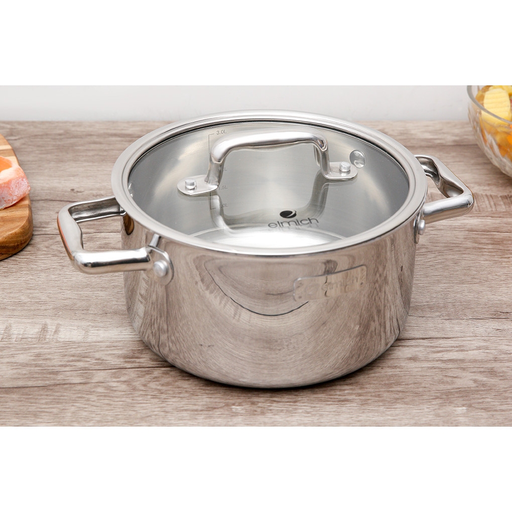 Bộ nồi inox liền khối Elmich Trimax ECO EL-8002 size 16, 20, 22, lẩu xào 28cm