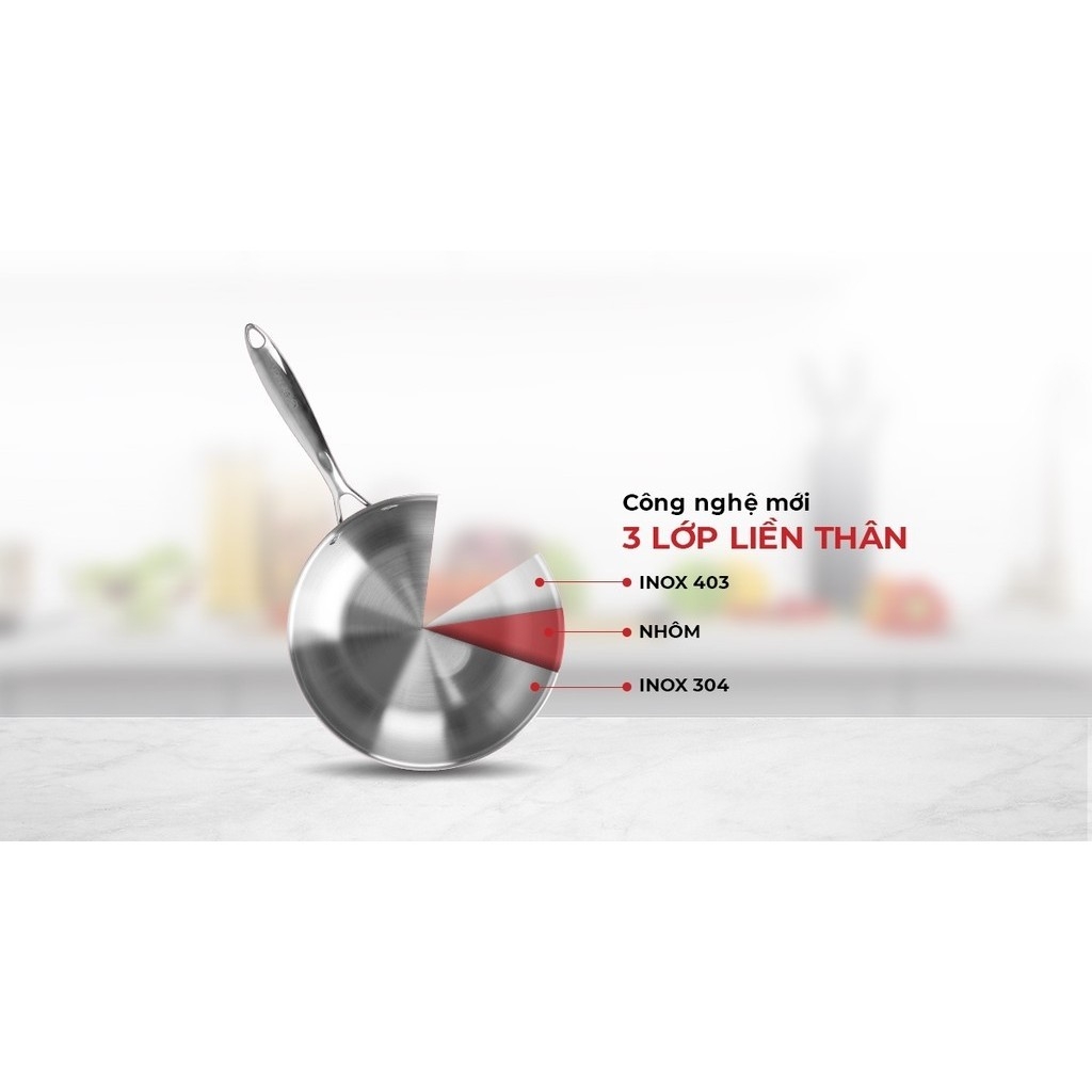Chảo xào inox cao cấp 3 lớp đáy liền Elmich Trimax EL-3796 size 26cm