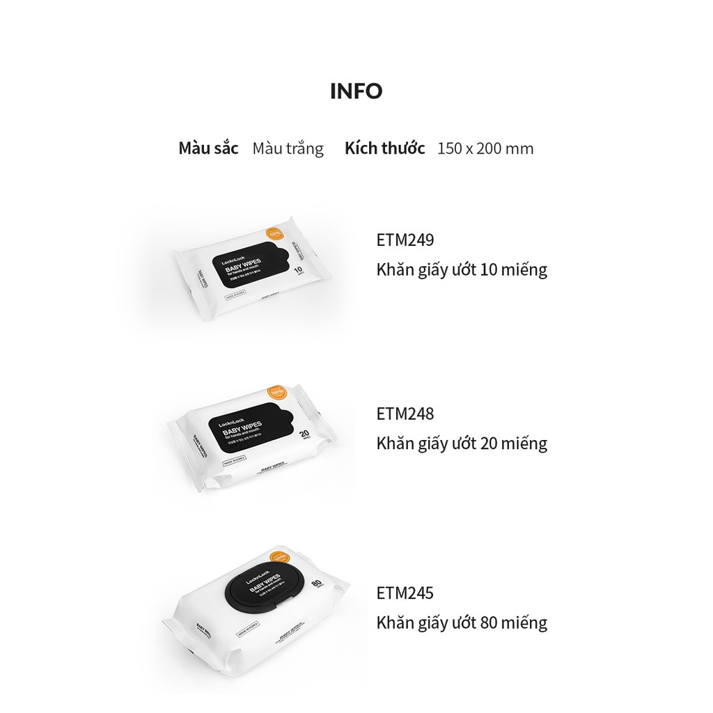 Khăn giấy ướt trẻ em Lock&Lock 80 miếng ETM245, Hàng chính hãng, Lọc 7 tầng, dưỡng ẩm, an toàn cho da nhạy cảm - JoyMall