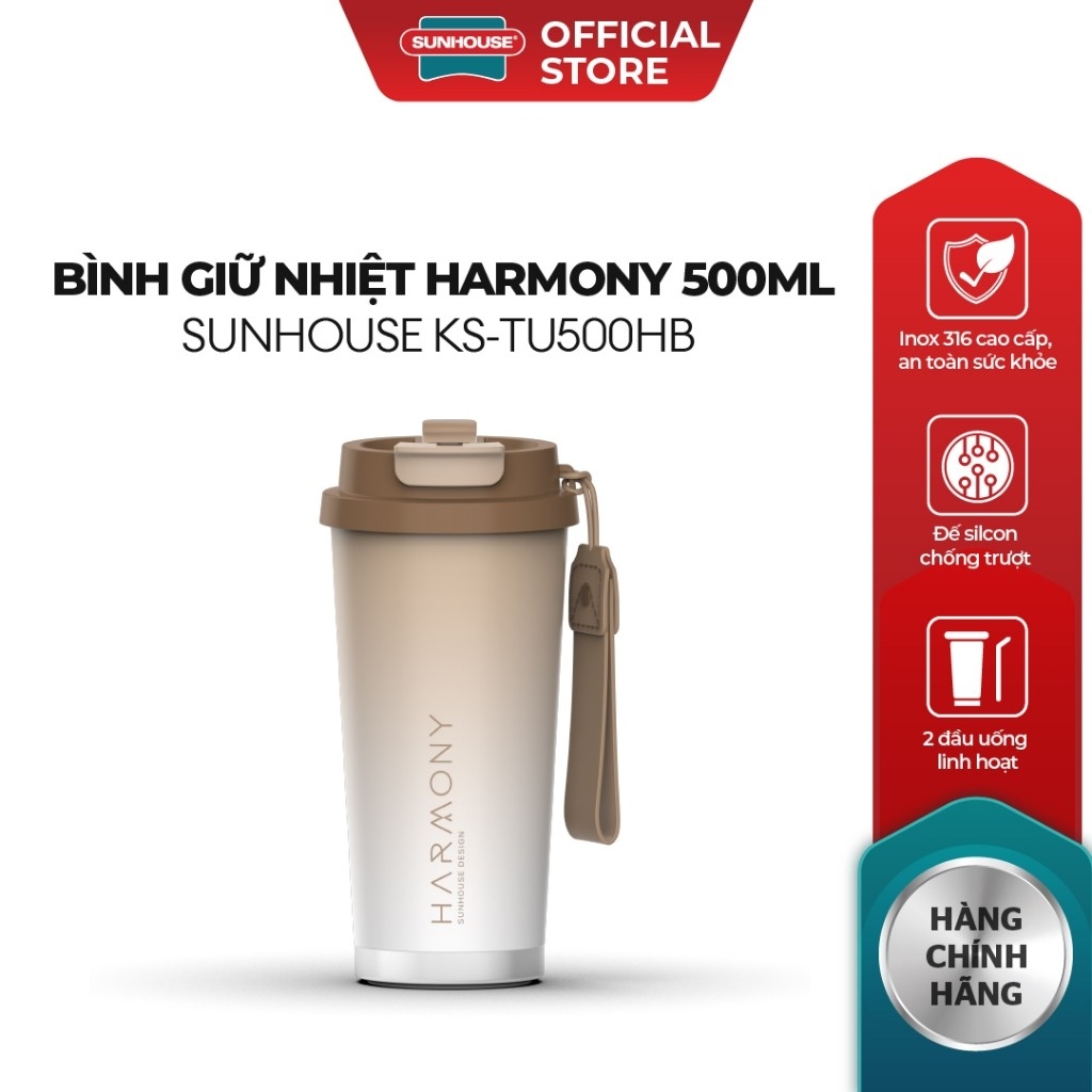 Bình Giữ Nhiệt Sunhouse KS-TU500 500ml, Hàng Chính Hãng, Inox 316, Giữ Nhiệt Nóng Lạnh - JoyMall
