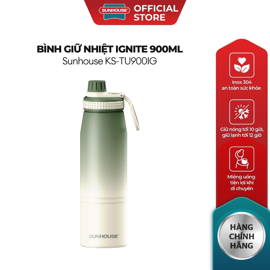 BÌnh Giữ Nhiệt Sunhouse KS-TU900IG, KS-TU900IP 900ml, Hàng Chính Hãng, Inox 304 - JoyMall