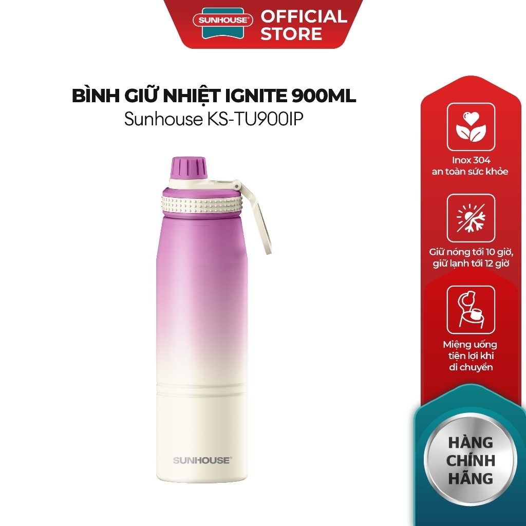 BÌnh Giữ Nhiệt Sunhouse KS-TU900IG, KS-TU900IP 900ml, Hàng Chính Hãng, Inox 304 - JoyMall