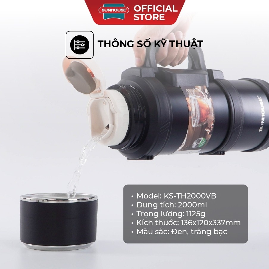 Phích Giữ Nhiệt Đa Năng Sunhouse KS-TH2000VB, KS-TH2000VI 2.0L, Hàng Chính Hãng, Inox 304 An Toàn - JoyMall