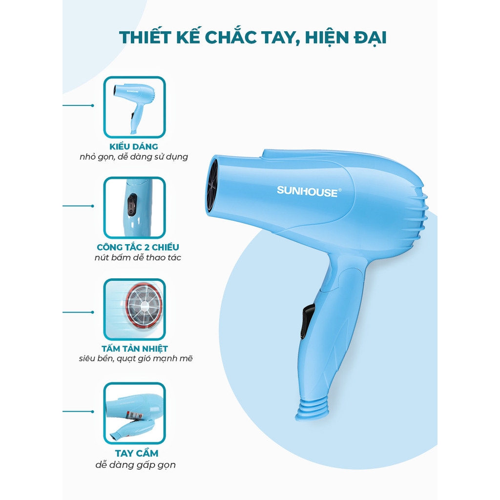 Máy Sấy Tóc SUNHOUSE SHD2305 650W, 2 Tốc Độ Gió, 2 Mức Nhiệt Tản Nhiệt Tốt - JoyMall