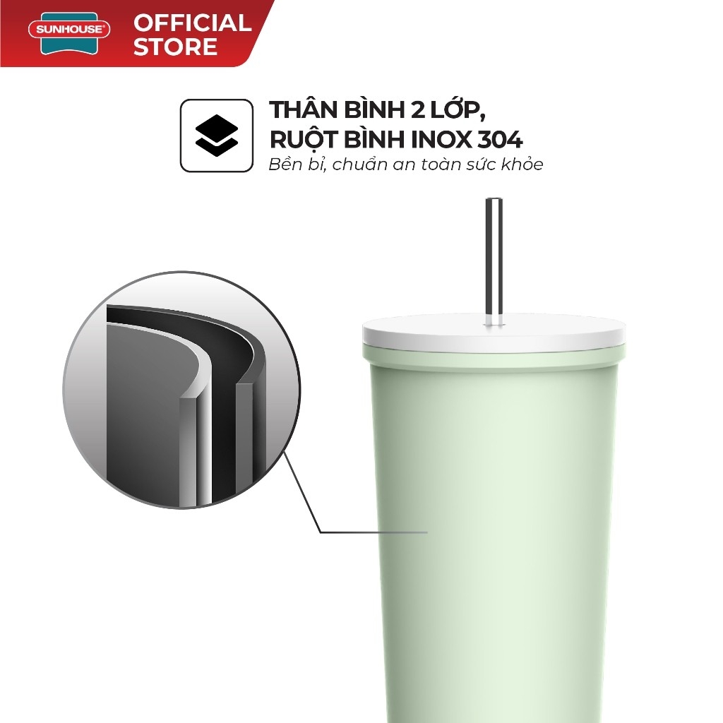 Ly Giữ Nhiệt Lightly 650ml Sunhouse KS-TU650LG, Inox 304, Hàng Chính Hãng - JoyMall