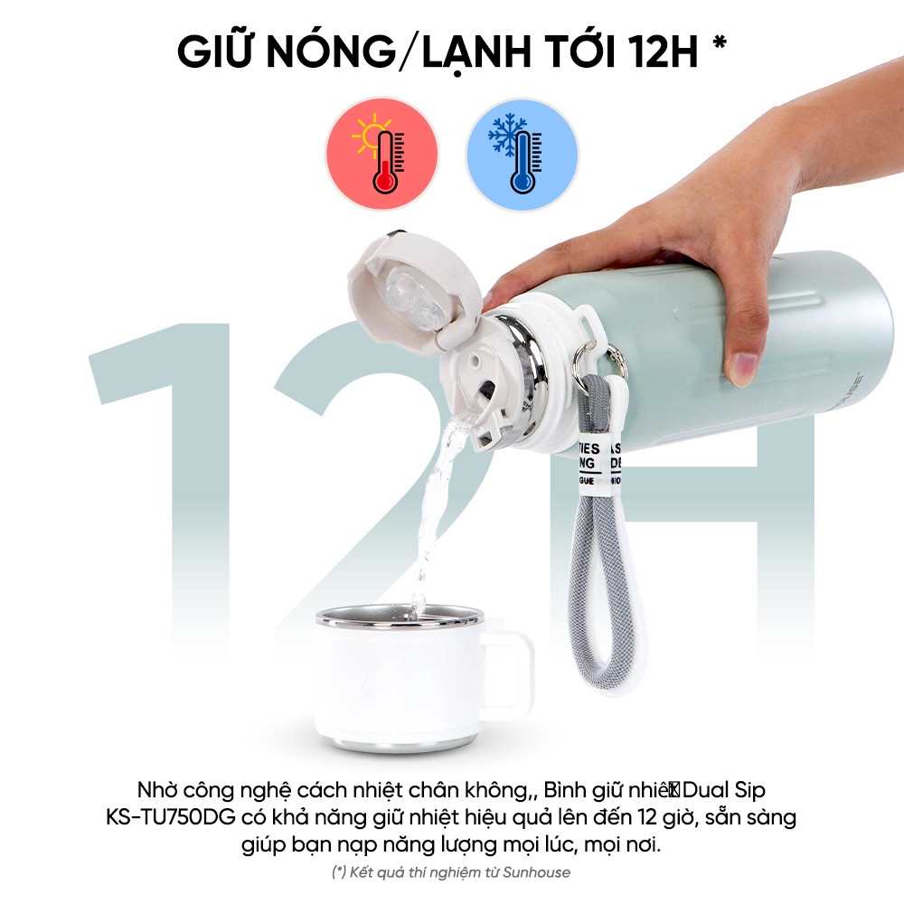 Bình Giữ Nhiệt Dual Sip 750ml Sunhouse KS-TU750DG, Inox 316 Cao Cấp, Hàng Chính Hãng - JoyMall