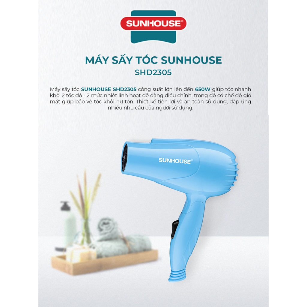 Máy Sấy Tóc SUNHOUSE SHD2305 650W, 2 Tốc Độ Gió, 2 Mức Nhiệt Tản Nhiệt Tốt - JoyMall