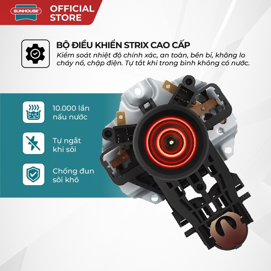 Ấm Siêu Tốc Sunhouse SHD1357 1.8L - 1500W, Bộ Điều Khiển Cao Cấp, Thân Ấm 2 Lớp Chống Bỏng - JoyMall