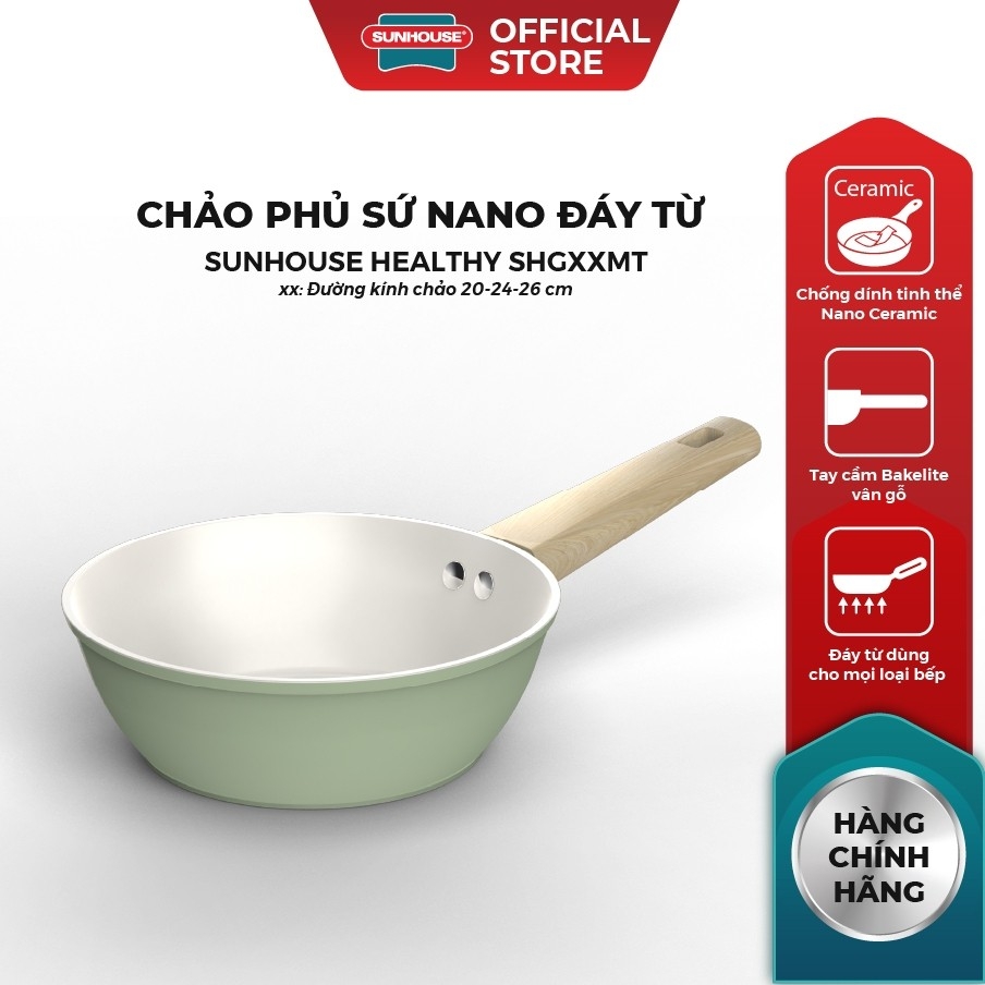 Chảo Phủ Sứ Đáy Từ Sunhouse SHG20-24-26MP, Chống Dính Nano Ceramic, Bắt Từ Nhanh, Hàng Chính Hãng - JoyMall