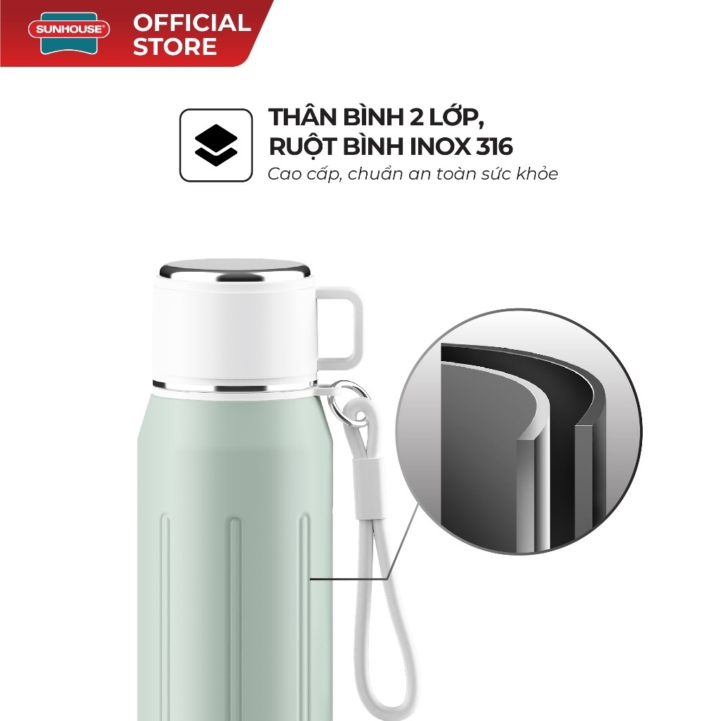 Bình Giữ Nhiệt Dual Sip 750ml Sunhouse KS-TU750DG, Inox 316 Cao Cấp, Hàng Chính Hãng - JoyMall