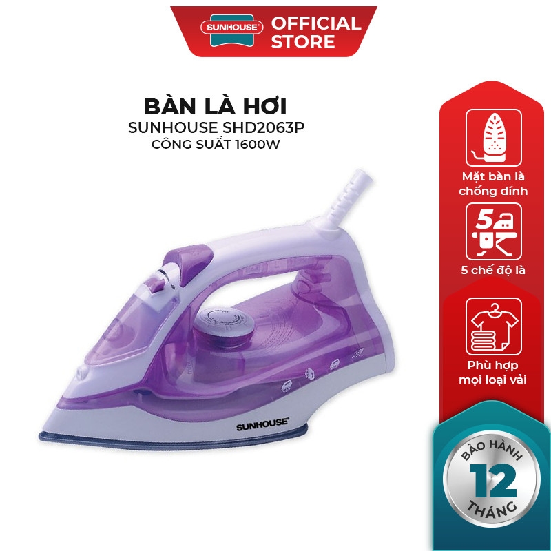 Bàn Là Hơi SUNHOUSE SHD2063P 1600W, 5 Chế Độ Là, Hàng chính hãng - JoyMall