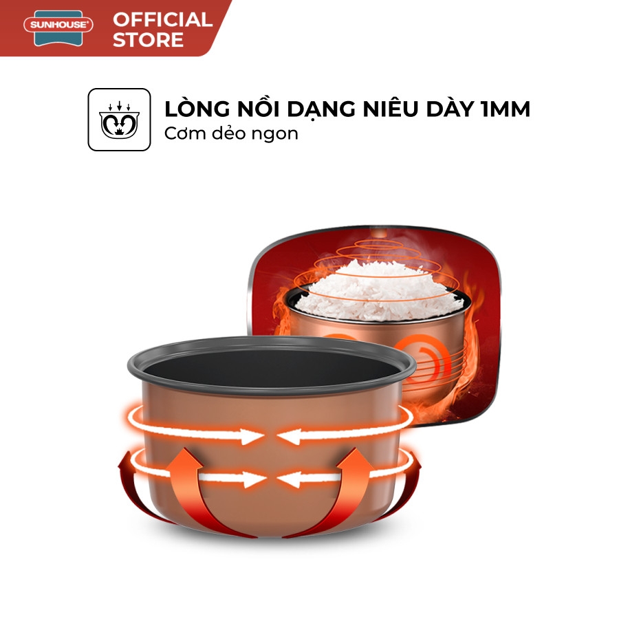 Nồi Cơm Điện Sunhouse SHD8611 1.8L, Hàng Chính hãng - JoyMall