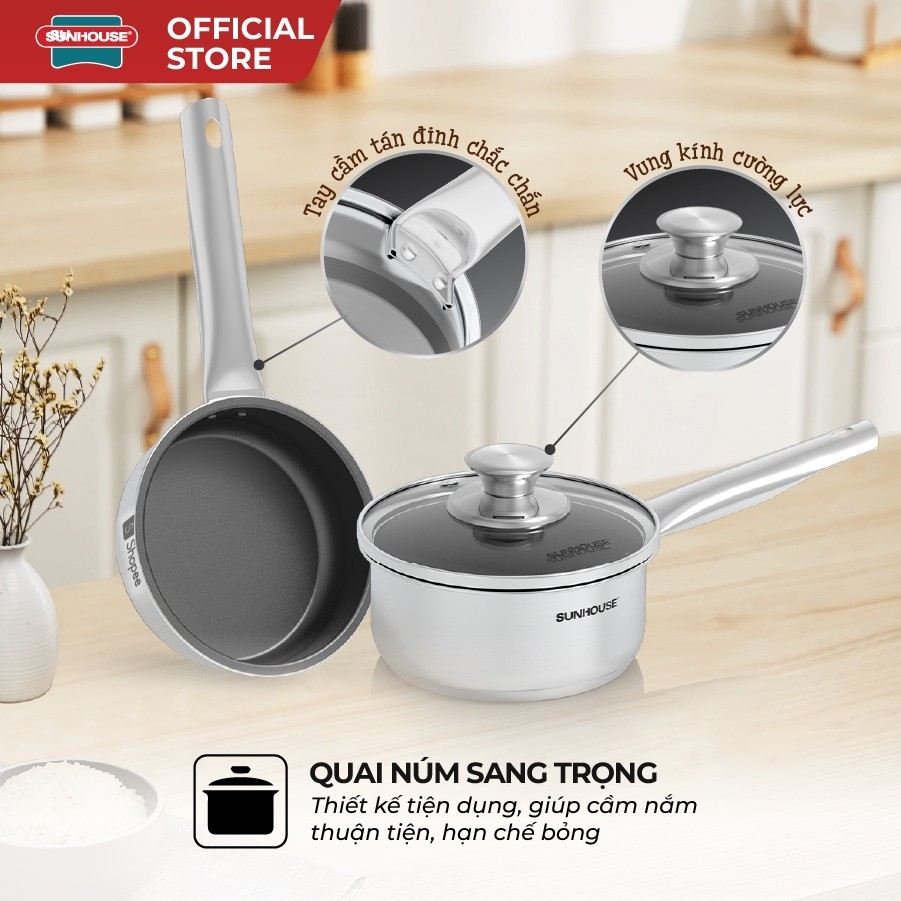 Bộ Chảo Quánh Inox Baby Sunhouse SHG520-14, Phù Hợp Mọi Loại Bếp - JoyMall