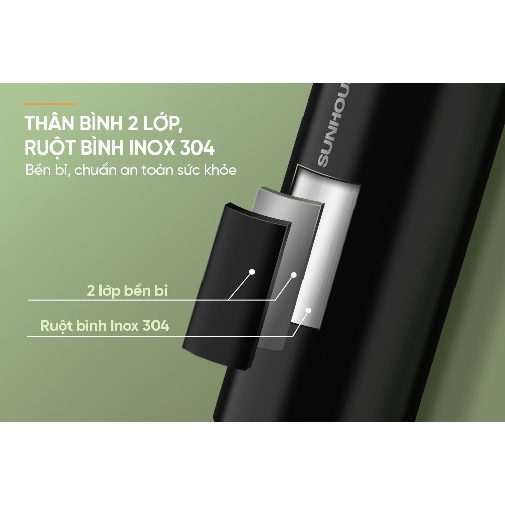 Bình Giữ Nhiệt Refinded 600ml Sunhouse KS-TU600, Lòng Bình Inox 316, Hàng Chính Hãng - JoyMall