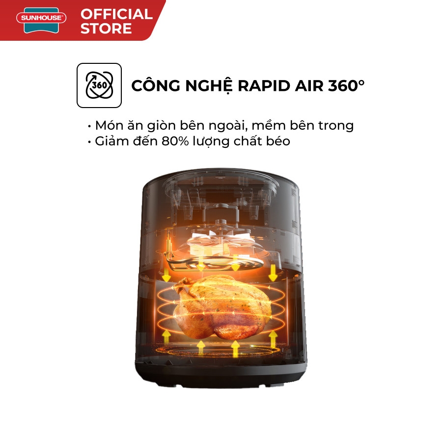 Nồi Chiên Không Dầu SUNHOUSE SHD4030 6.5L, Công Nghệ Rapid Air Giảm Tới 80% Dầu Mỡ, Hàng Chính Hãng - JoyMall