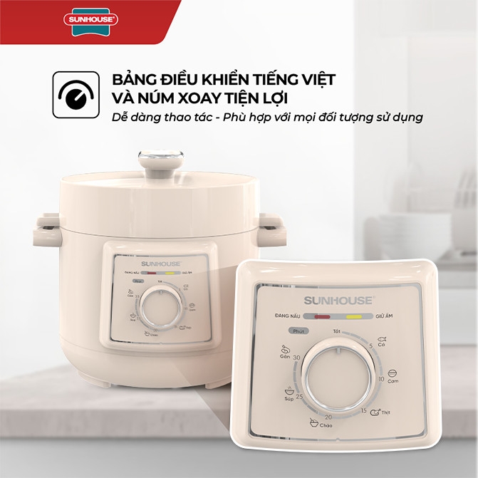 Nồi Áp Suất Điện Đa Năng Sunhouse SHD1520 2.5L, Đa Chức Năng Nấu, Hàng Chính Hãng - JoyMall